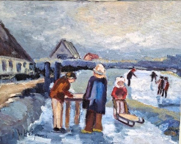 Willem Hooymans 1937-2010 - ijspret Olieverf, Doek, Stilleven, Ophalen of Verzenden, Olieverf