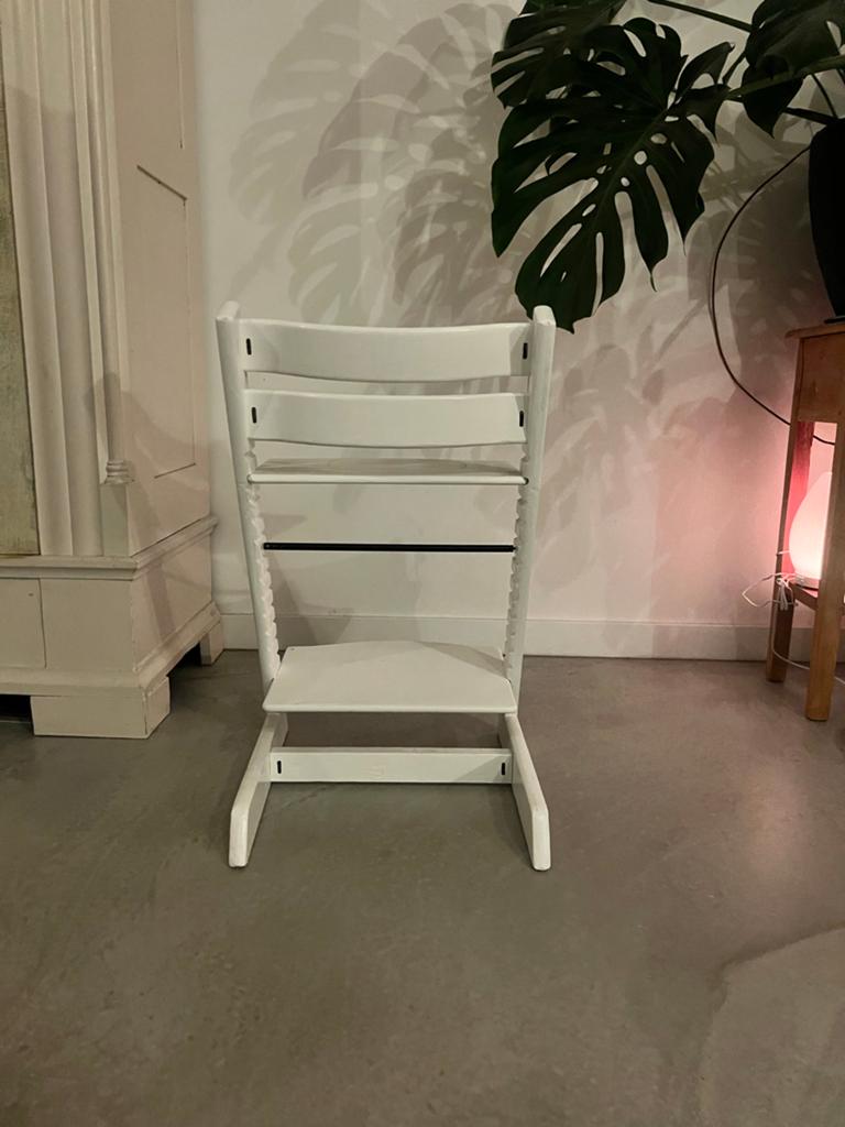 Stokke Tripp Trapp meegroeistoel wit, Ophalen of Verzenden, Gebruikt, Meegroeistoel, Aanschuifbaar