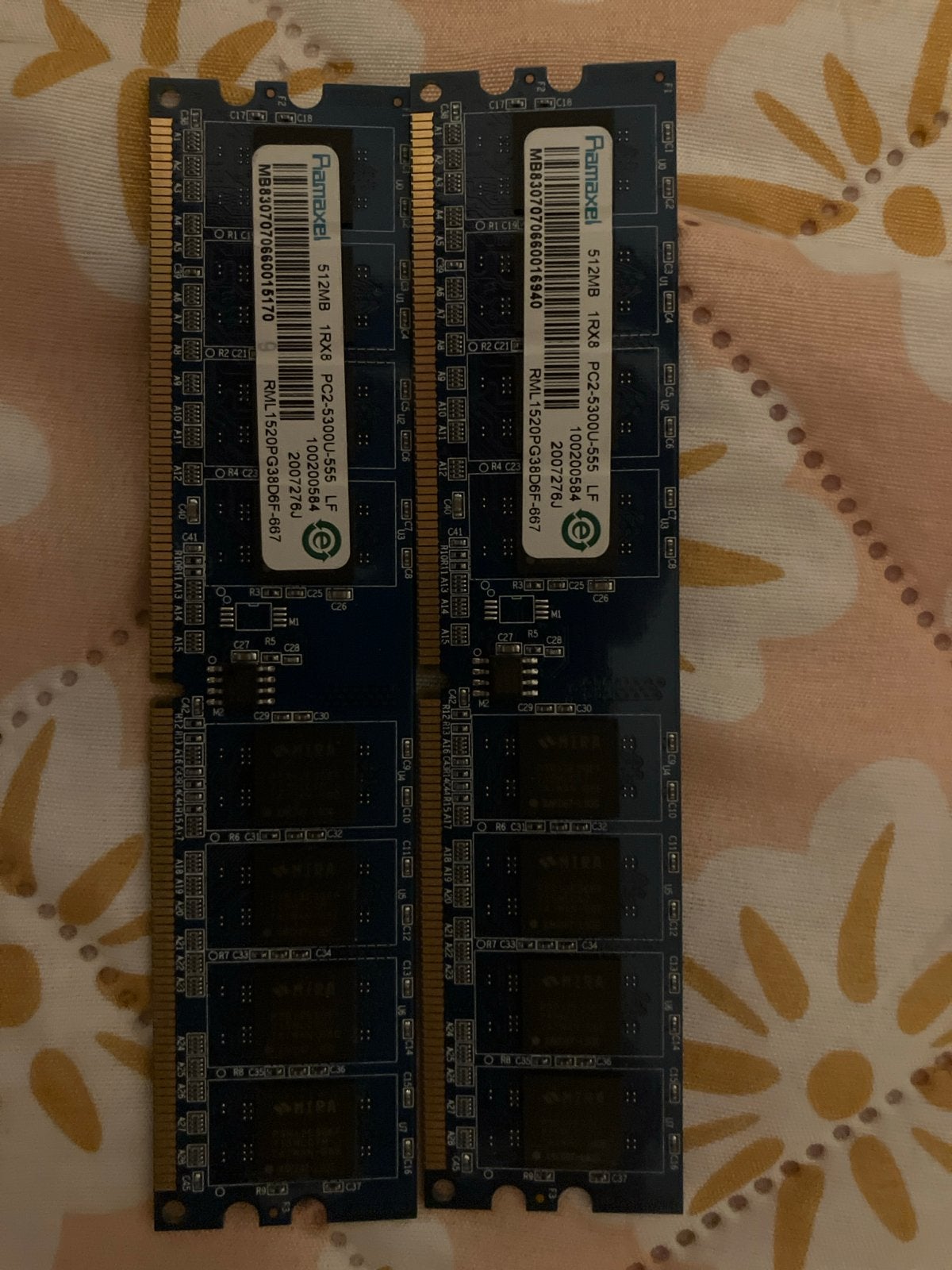 Ramaxel 512MB DDR2 RAM Geheugenmodules (2 stuks), Gebruikt, Ophalen of Verzenden, DDR2, Desktop