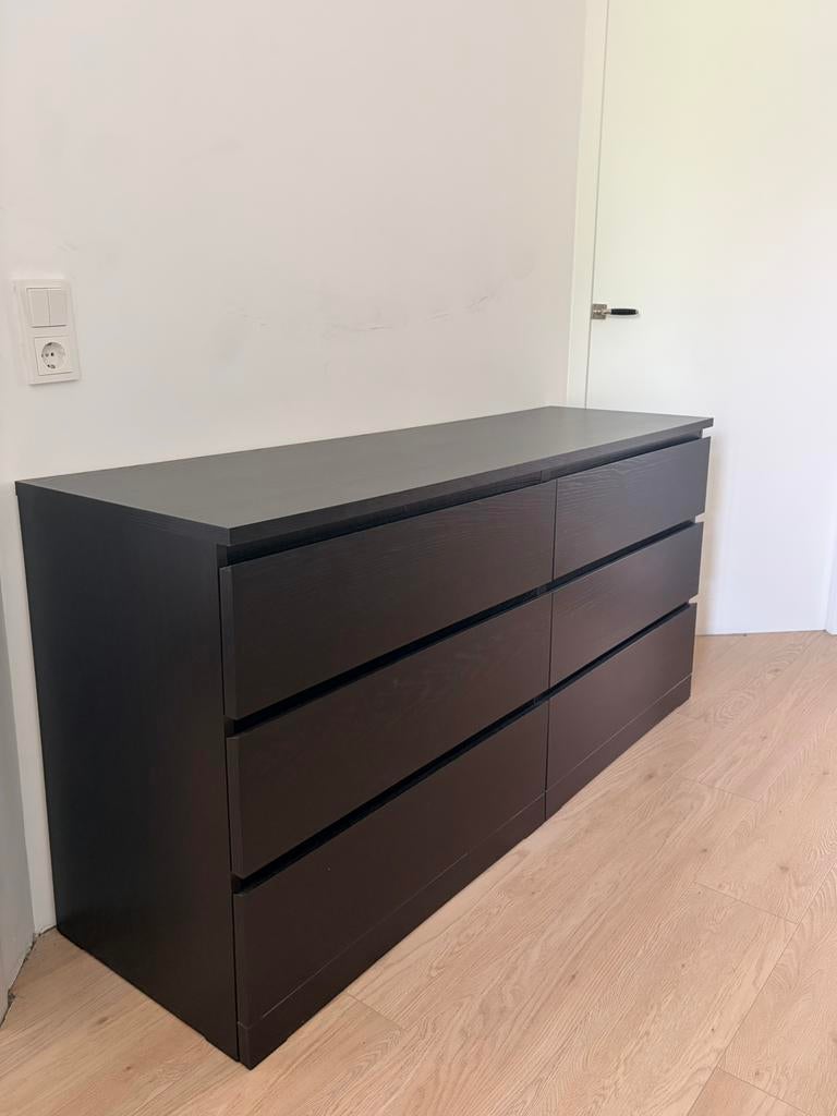 ZGAN IKEA Malm ladenkast 6 lades zwartbruin, Ophalen, 50 tot 100 cm, Zo goed als nieuw, 3 of 4 laden