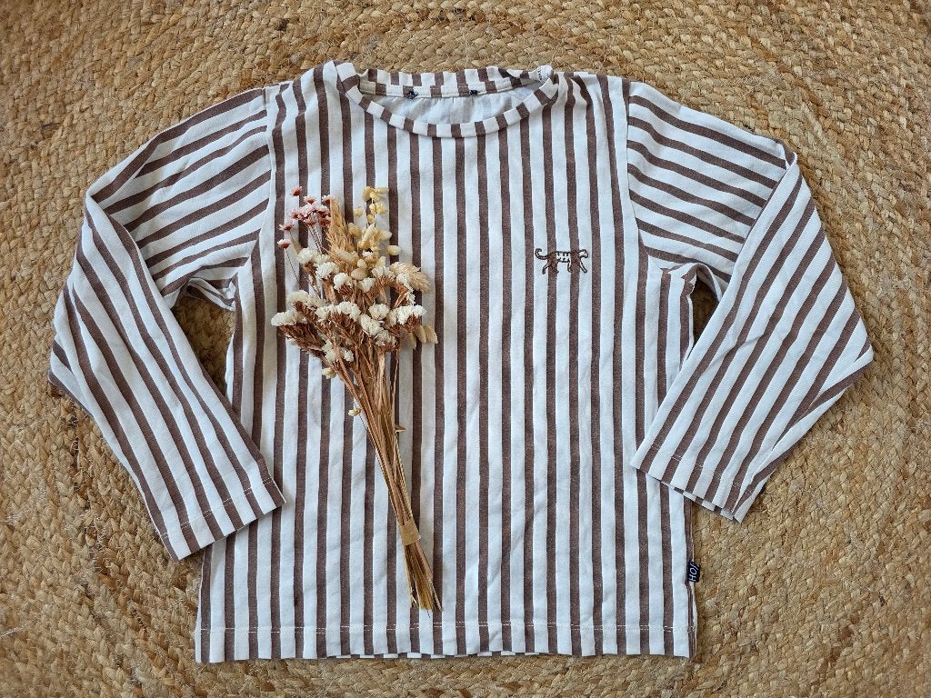 House of Jamie bruin/wit gestreepte longsleeve maat 134, Meisje, Ophalen of Verzenden, Zo goed als nieuw, Shirt of Longsleeve