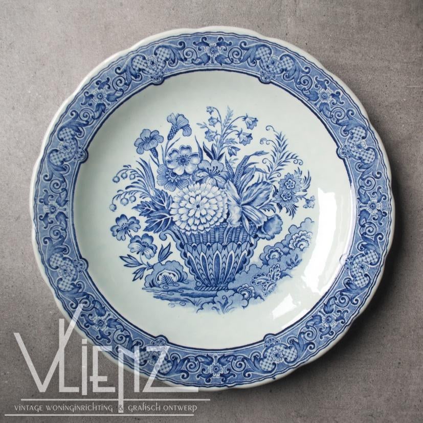 Prachtig groot wandbord, bord Boch Delfts blauw, bloemen, Antiek en Kunst, Antiek | Wandborden en Tegels, Ophalen of Verzenden