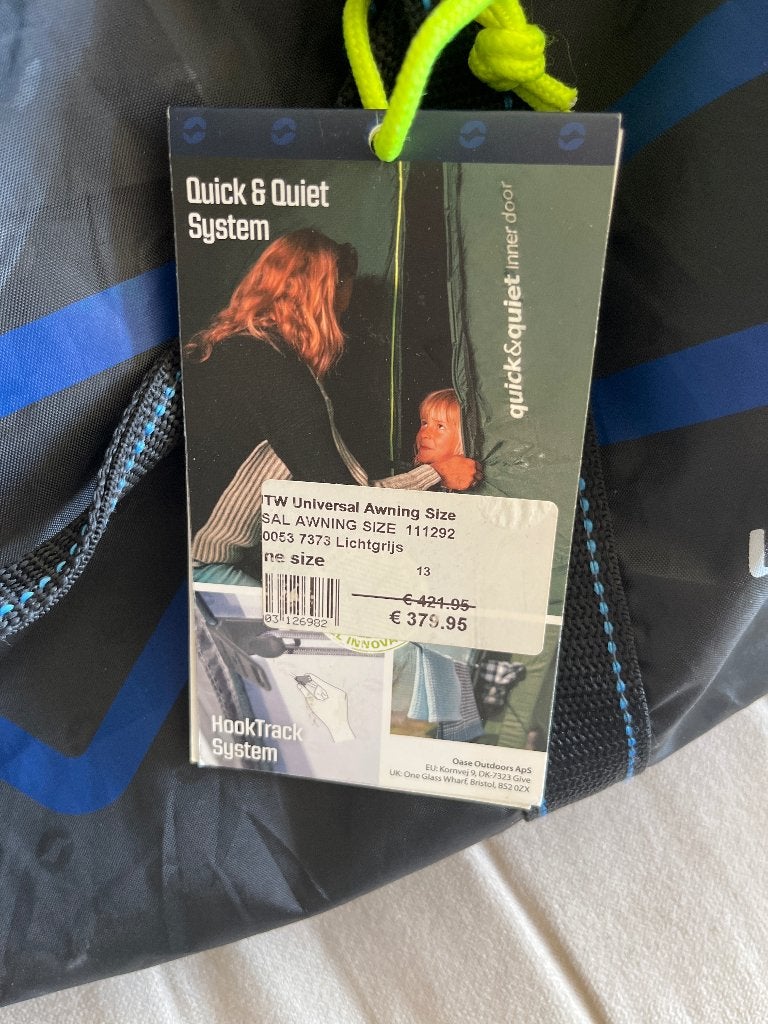 Tent universal awning size lichtgrijs hooktrack system, Ophalen of Verzenden, Nieuw, Tot en met 4