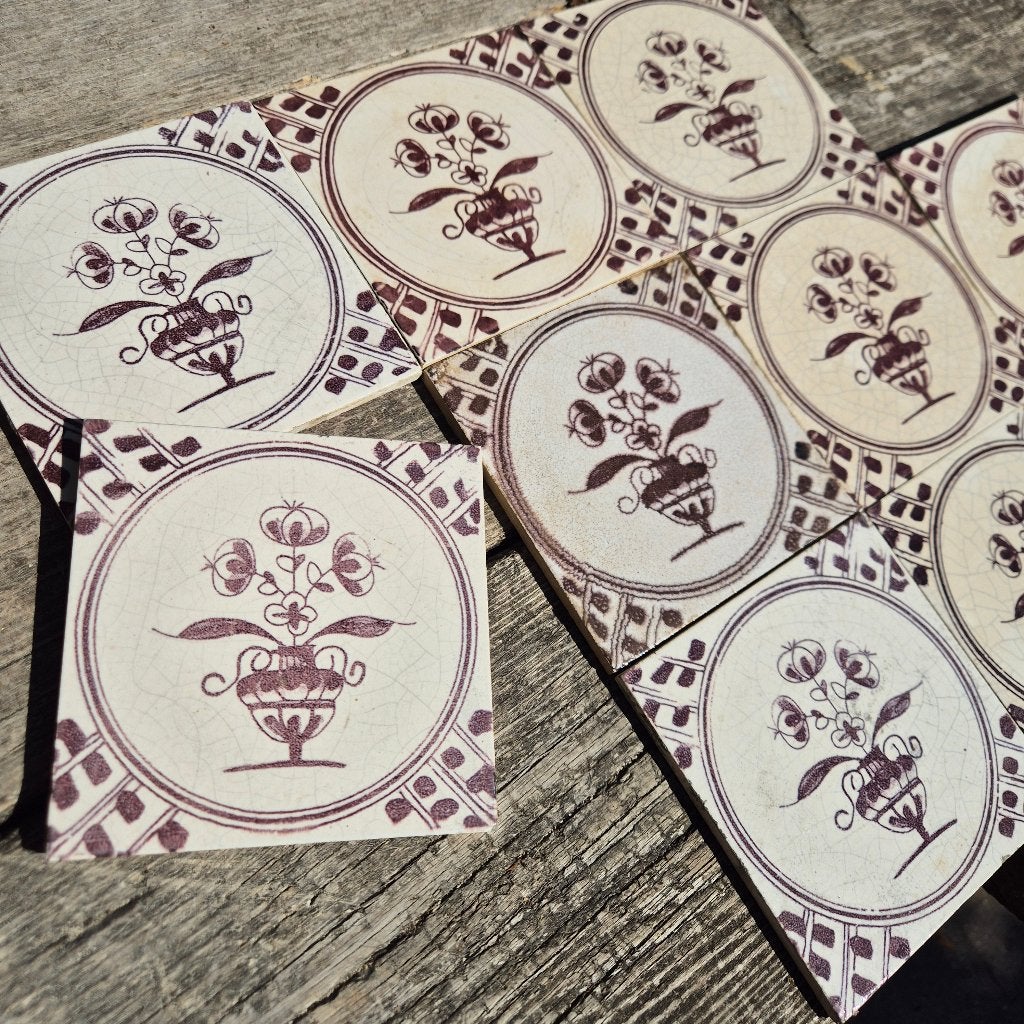 60 stuks bloempot bruin/mangaan decor 13.1x13.1cm, Antiek en Kunst, Curiosa en Brocante, Ophalen of Verzenden