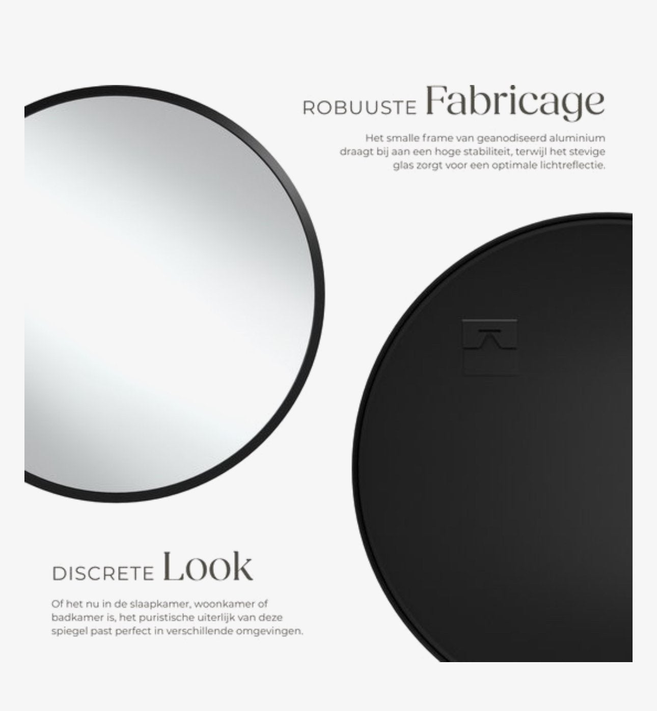 Ronde zwarte design spiegel – nieuw in doos 70CM, Ophalen, Minder dan 50 cm, Rond, Nieuw