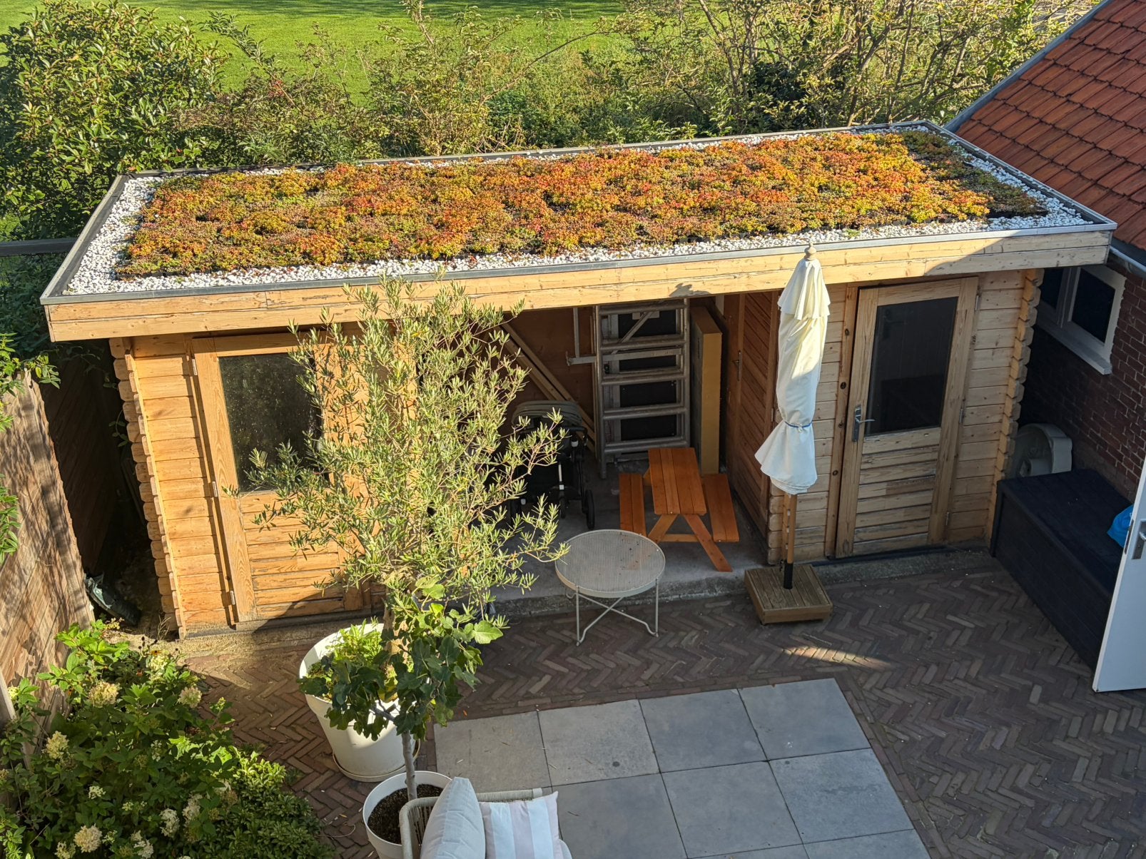 Houten Tuinhuis met Overkapping en Opslagruimte, Ophalen, Tuinhuis, 2 ramen, 500 cm of meer