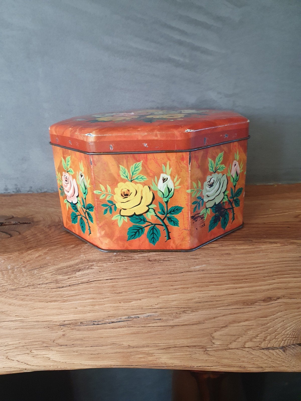 mooi 8 hoekig blik afbeelding van bloemen jaren 70, Verzamelen, Ophalen of Verzenden, Gebruikt, Overige