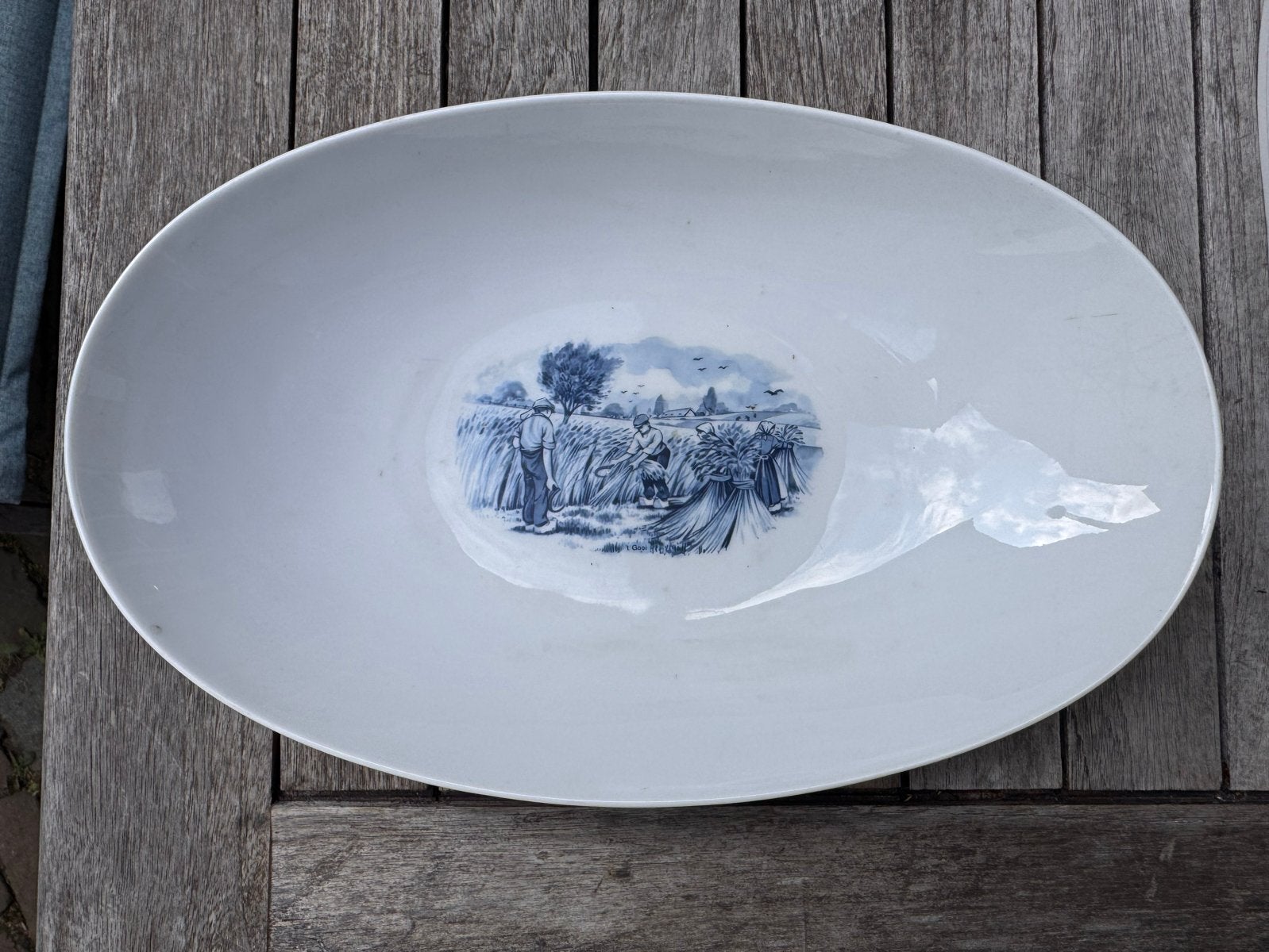 Ovale schaal met blauw-wit landschap, Seltmann Weiden, Ophalen