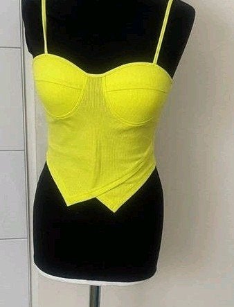 Neon Gele Ribgebreide Bandeau Top Maat S, Kleding | Dames, Geel, Nieuw, Ophalen of Verzenden, Onbekend