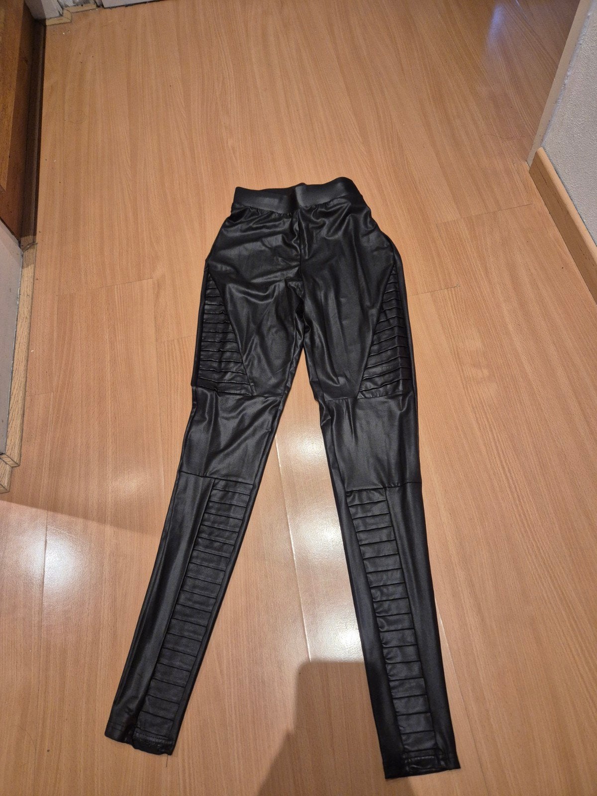 Only zwarte faux leren legging met ribbels, Legging, Only, Zwart, Overige maten