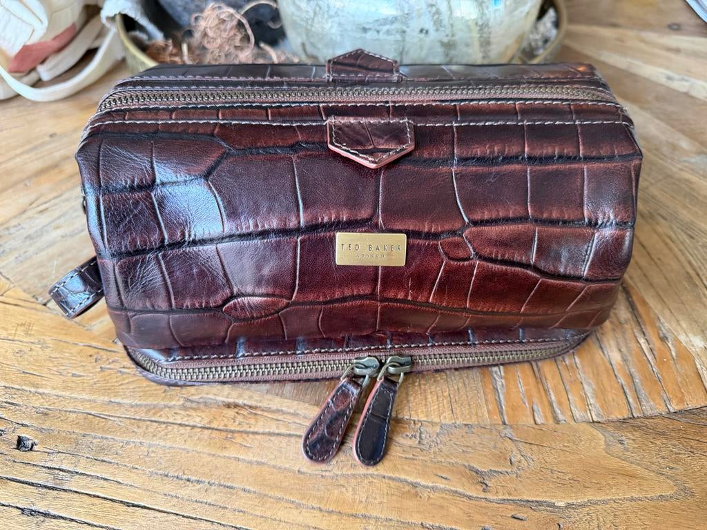 Lederen Ted Baker Heren Toilettas - Krokodillenprint, Ophalen of Verzenden, Zo goed als nieuw, Bruin, Heer