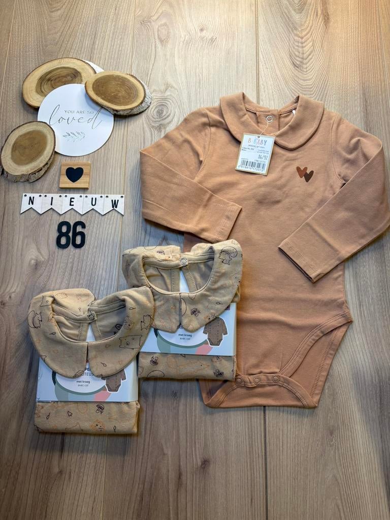 Meisjes 3x rompers lange mouw met kraagje maat 86/92, Kinderen en Baby's, Ophalen of Verzenden, Nieuw, Meisje, Nacht- of Onderkleding