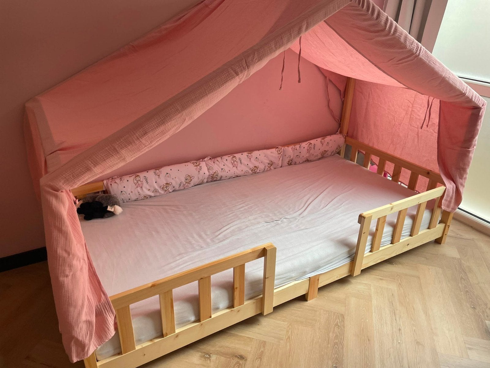 Huisbed 90x200 - Eenpersoons kinderbed van hout, Ophalen, Gebruikt, 90 cm, Eenpersoons