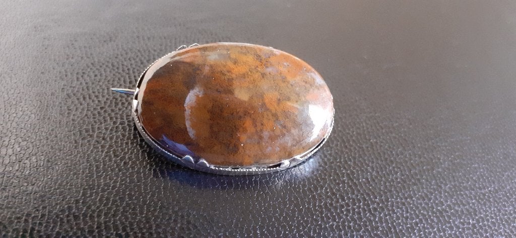 Grote antieke broche, zilver met mooi donker agaat, Sieraden, Tassen en Uiterlijk, Antieke sieraden, Verzenden, Zilver, Broche