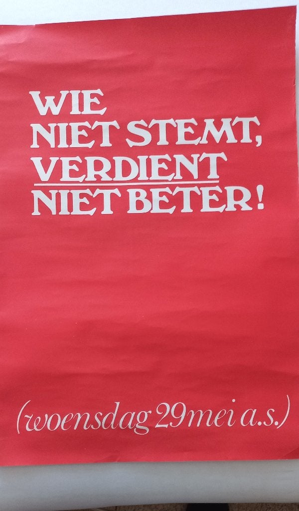 Poster PvdA, Rechthoekig Staand, Ophalen of Verzenden, Zo goed als nieuw, A1 t/m A3