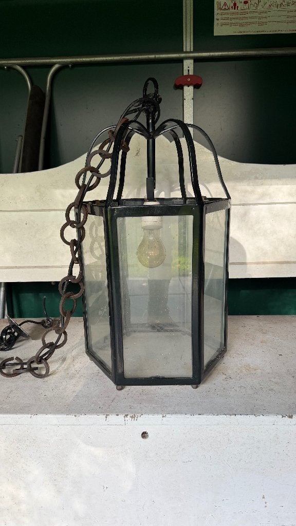 Gietijzeren hanglamp, Huis en Inrichting, Lampen | Hanglampen, Ophalen, Huidige tijd, E27 (groot), Zo goed als nieuw