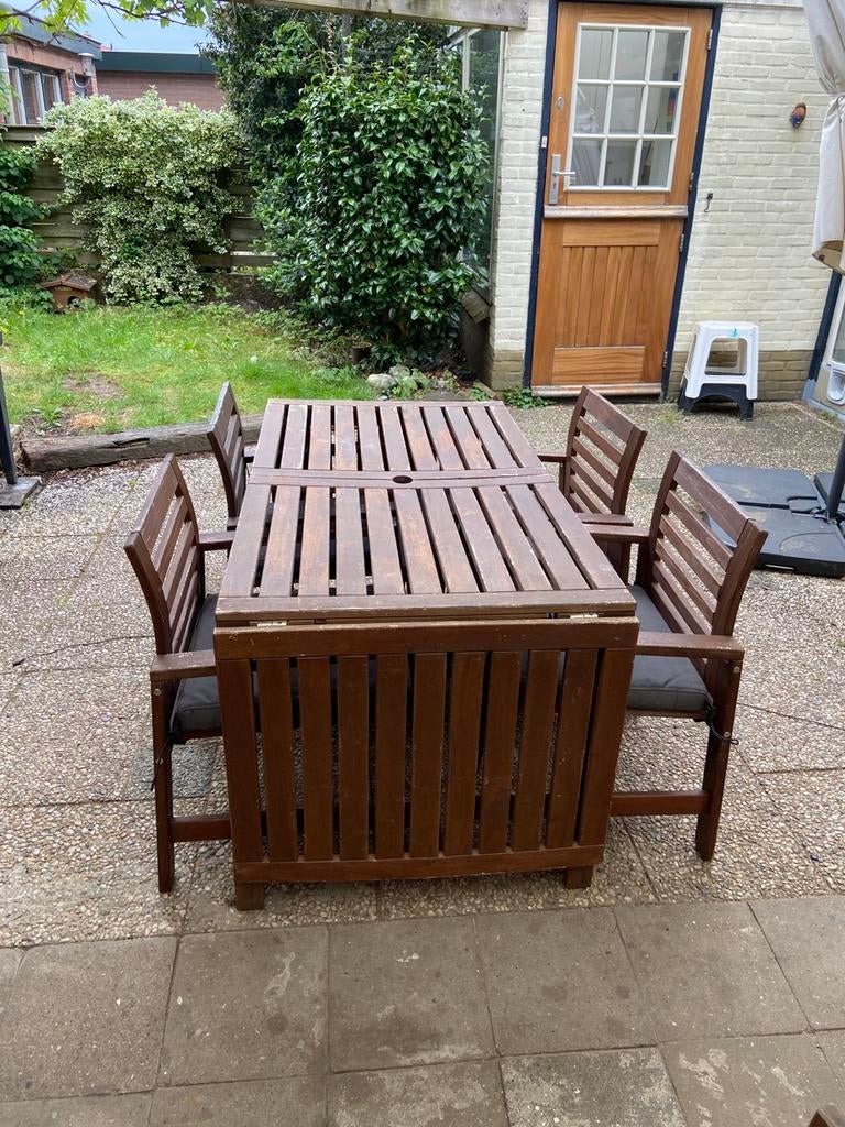 GRATIS - tuintafel met 8 stoelen, Ophalen, Gebruikt, 8 zitplaatsen, Tuinset