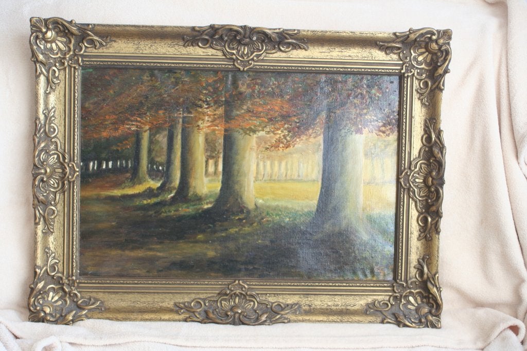 Netjes ingelijst olieverf op doek Bos Gesigneerd, Antiek en Kunst, Landschap, Hout, Ophalen of Verzenden, Gesigneerd