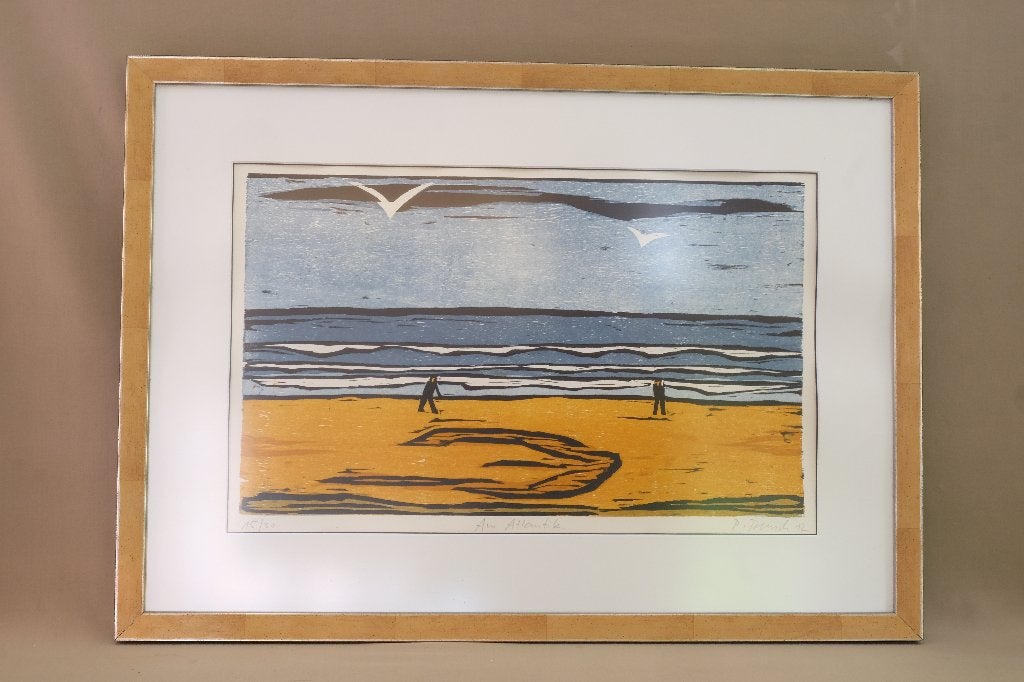 schilderij houtdruk Am Atlantik van Peter Rensch gesigneerd, Ophalen of Verzenden, Landschap