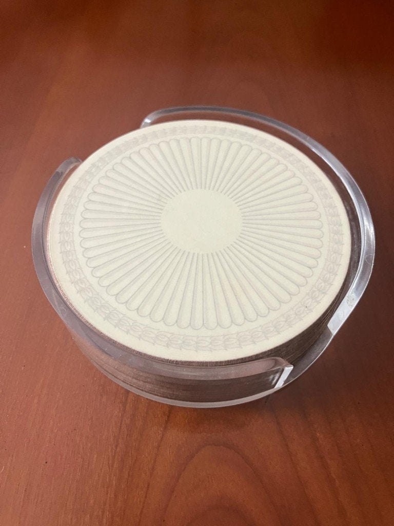 SET 6 Wedgwood Edme onderzetters met houder, Gebruikt, Glasonderzetter, Ophalen of Verzenden, Overige kleuren