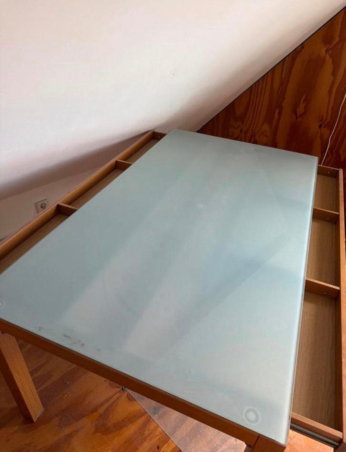 IKEA Risti tafel met glazen blad en verborgen lades, Ophalen, Glas, Gebruikt, 50 tot 100 cm