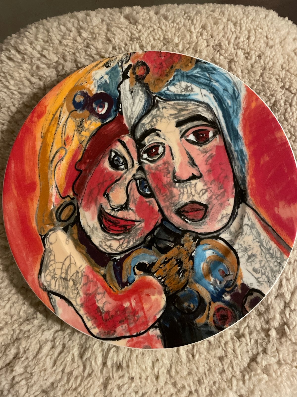 Uniek porseleinen kunstbord Piet Schopping, Groep mensen, Minder dan 20 cm, Ophalen of Verzenden, Wanddecoratie