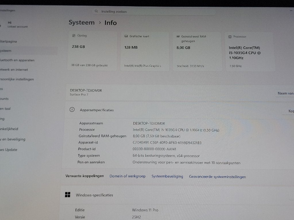 Microsoft Surface 7 Pro, Ophalen, 256 GB, Qwerty, 8 GB