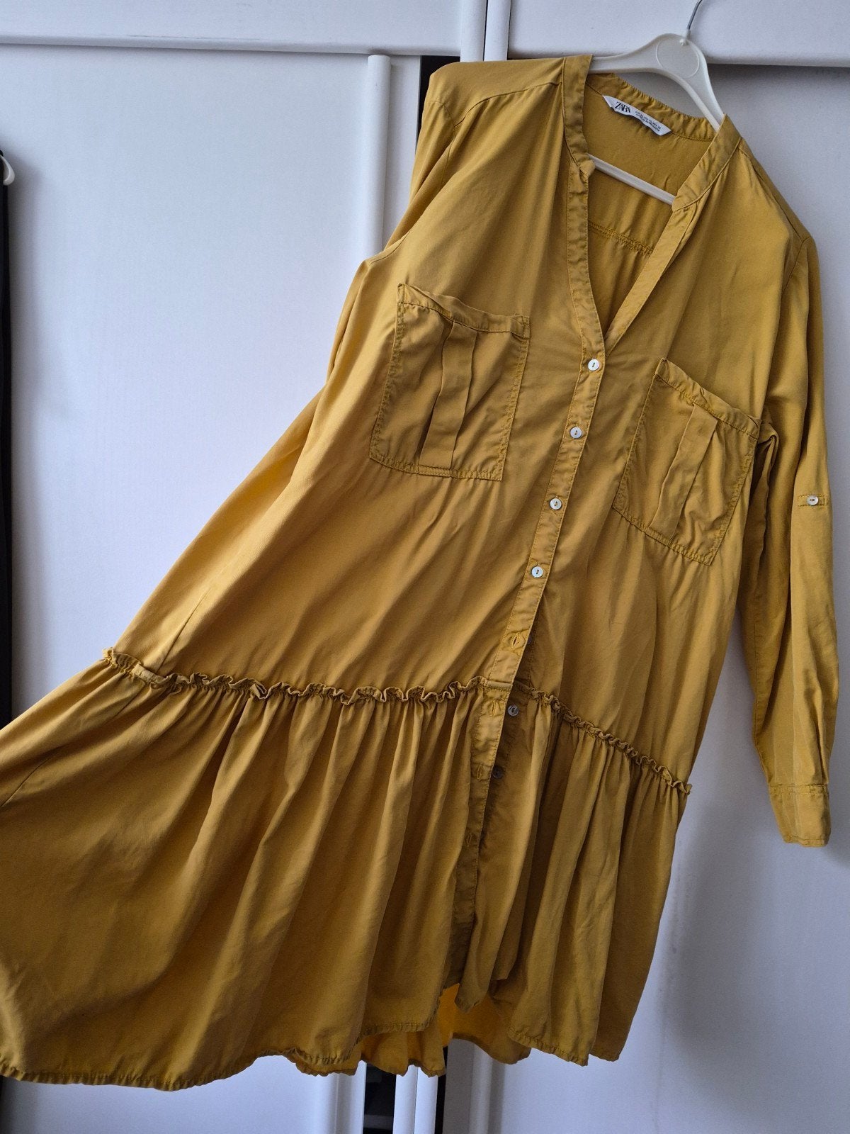 zara mosterd gele doorknoopjurk xl blouse tuniek lang, Kleding | Dames, Overige kleuren, Zara, Maat 46/48 (XL) of groter, Ophalen of Verzenden