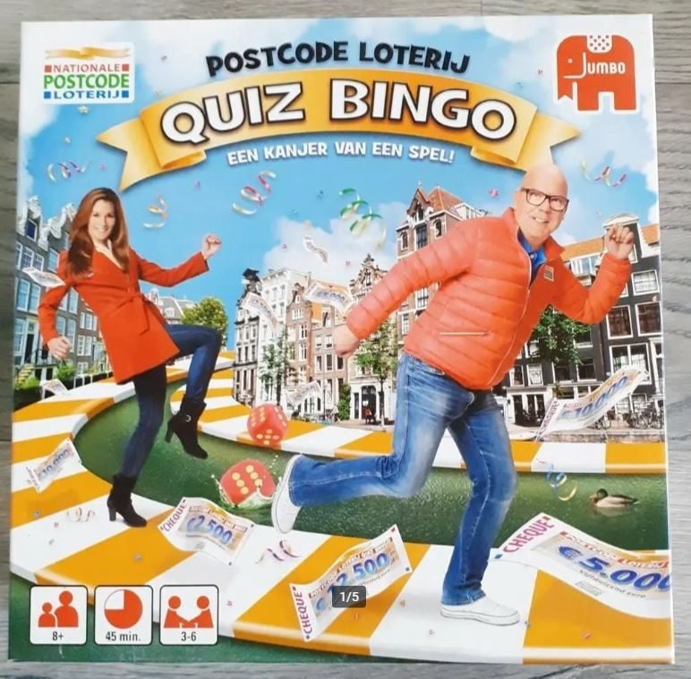 Postcode loterij Quiz Bingo - Een kanjer van een Spel!, Een of twee spelers, Ophalen of Verzenden, Zo goed als nieuw, Jumbo