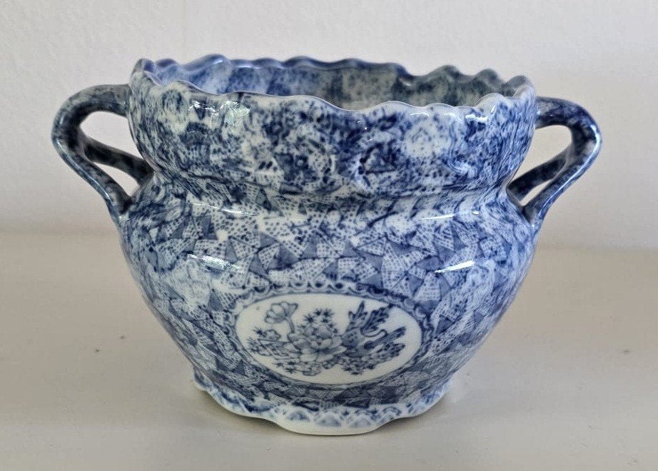 Antieke blauw met witte bloempot, Ophalen of Verzenden