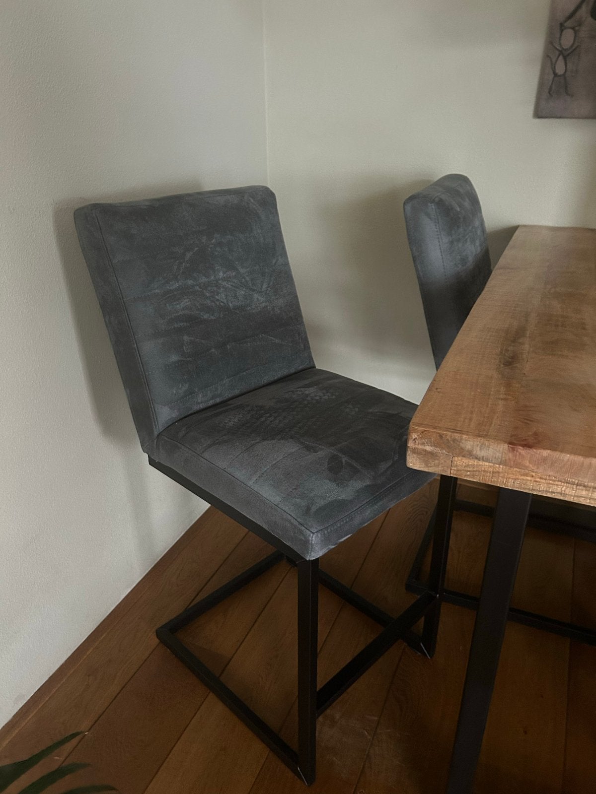 Set van 5 moderne barkrukken - Grijs stof en metaal, Ophalen, Gebruikt, 90 cm of meer, Metaal
