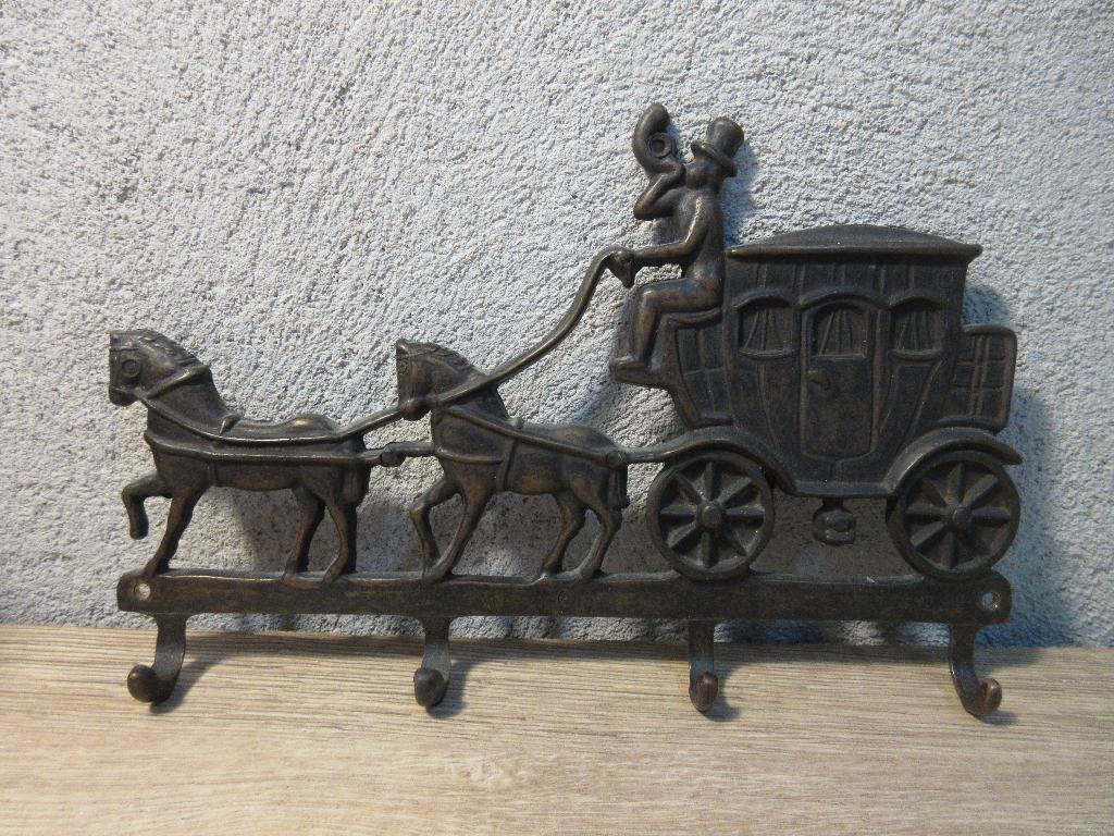 Oude koperen kapstok paard en wagen postkoets, Ophalen of Verzenden