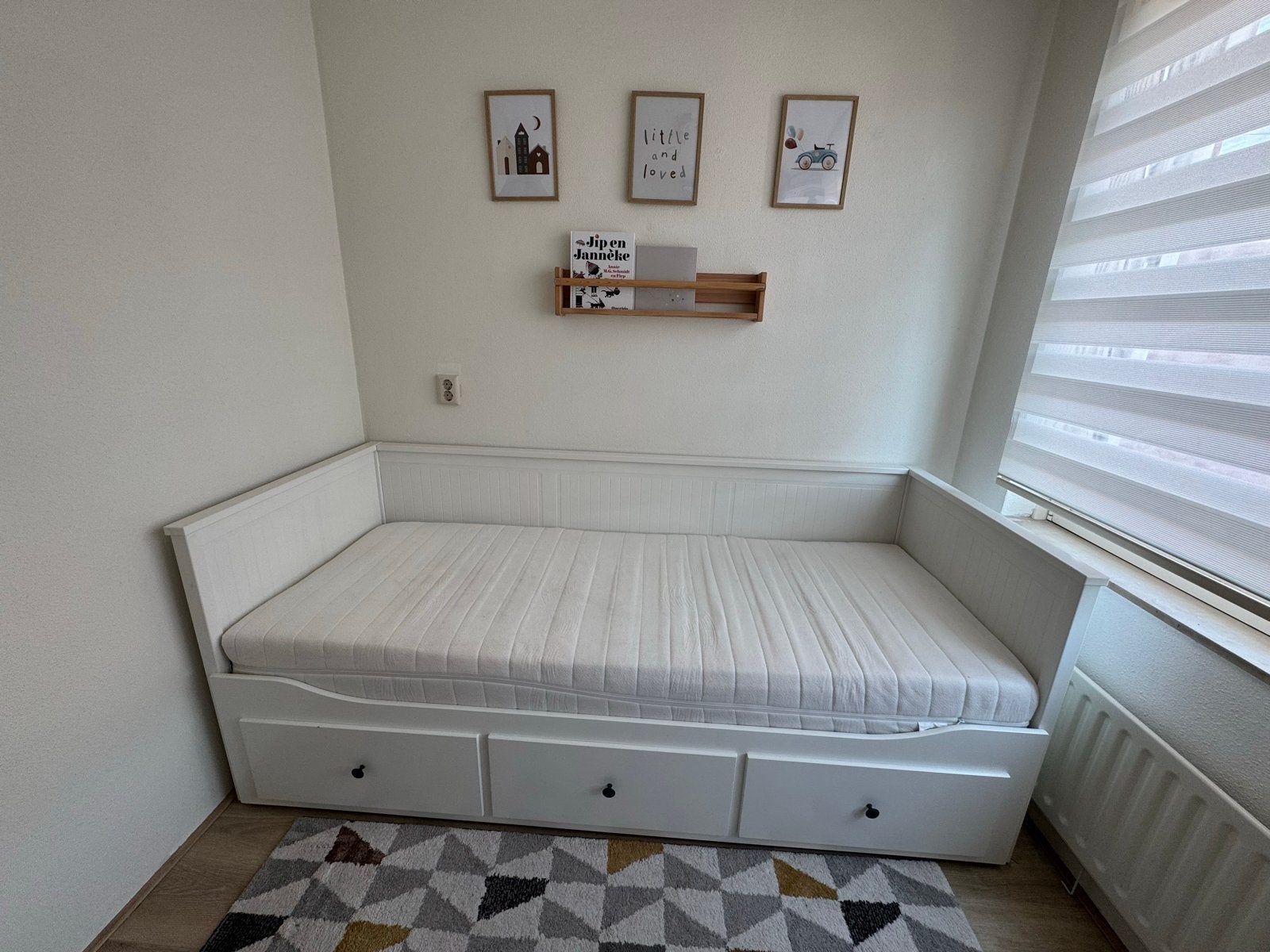 Ikea Hemnes Bedbank - Wit, met 3 lades, Ophalen, Eenpersoons, Wit, Zo goed als nieuw