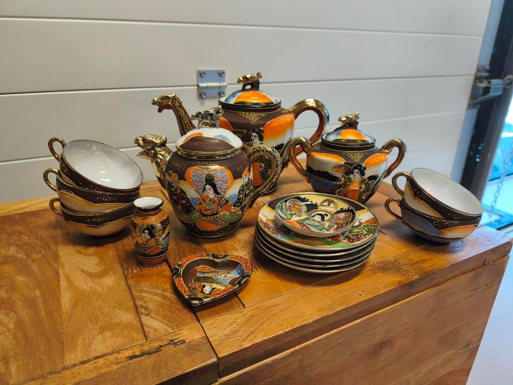 Japanse vintage Satsuma thee set van eierschaal porselein, Ophalen of Verzenden