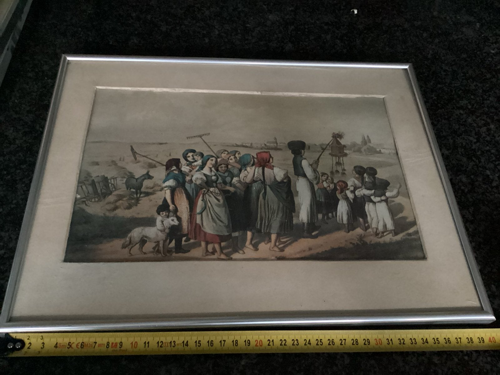 Antieke ingelijste prent van volksleven, Ophalen of Verzenden, Ingelijst