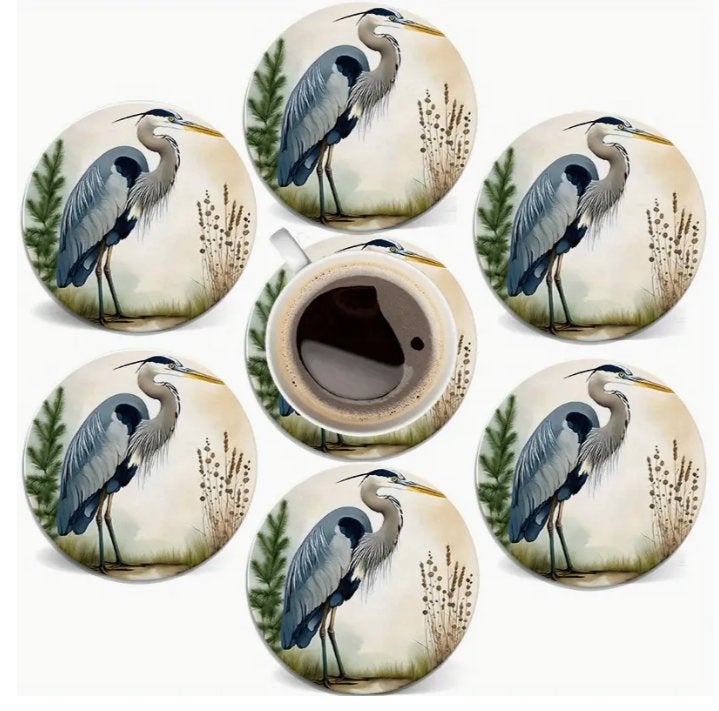 Onderzetters met Reiger afbeeldingen, Hout, Glasonderzetter, Stapelbaar, Ophalen of Verzenden