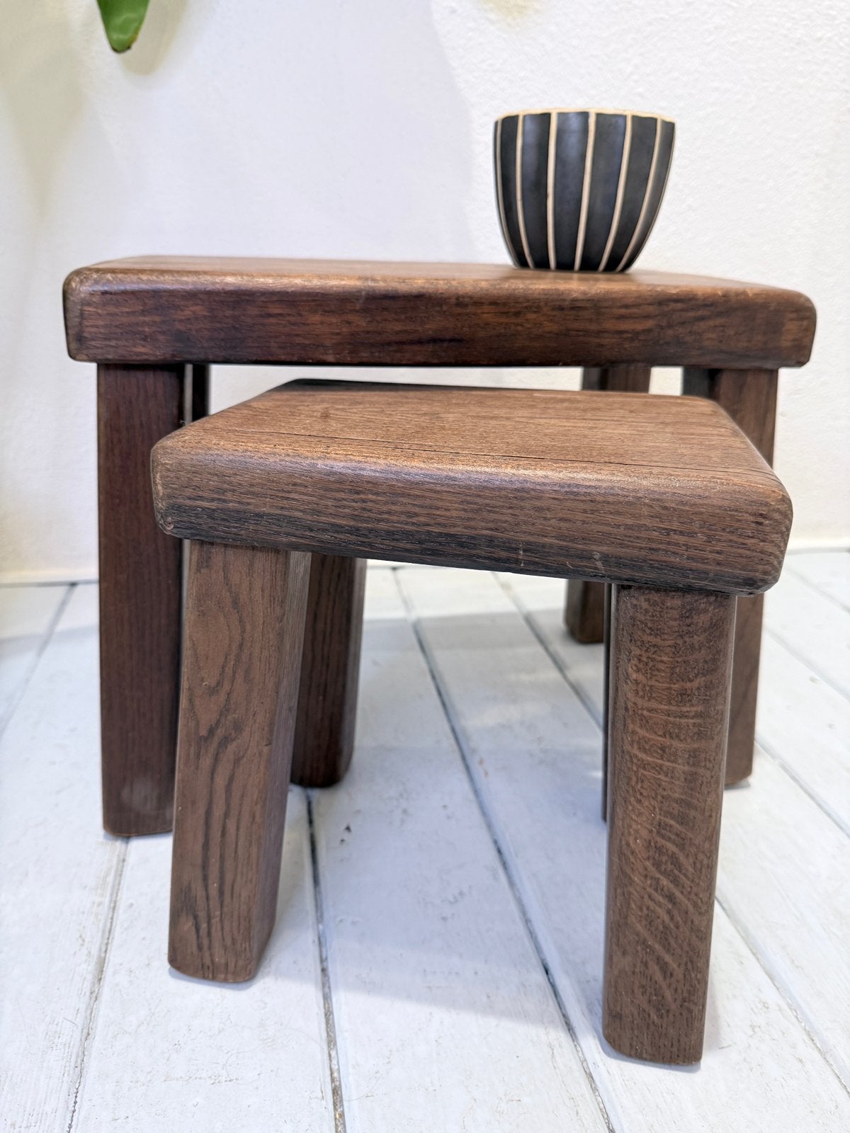 Brutalist bijzettafels / set van 2, Gebruikt, Vintage, Vintage, Hout