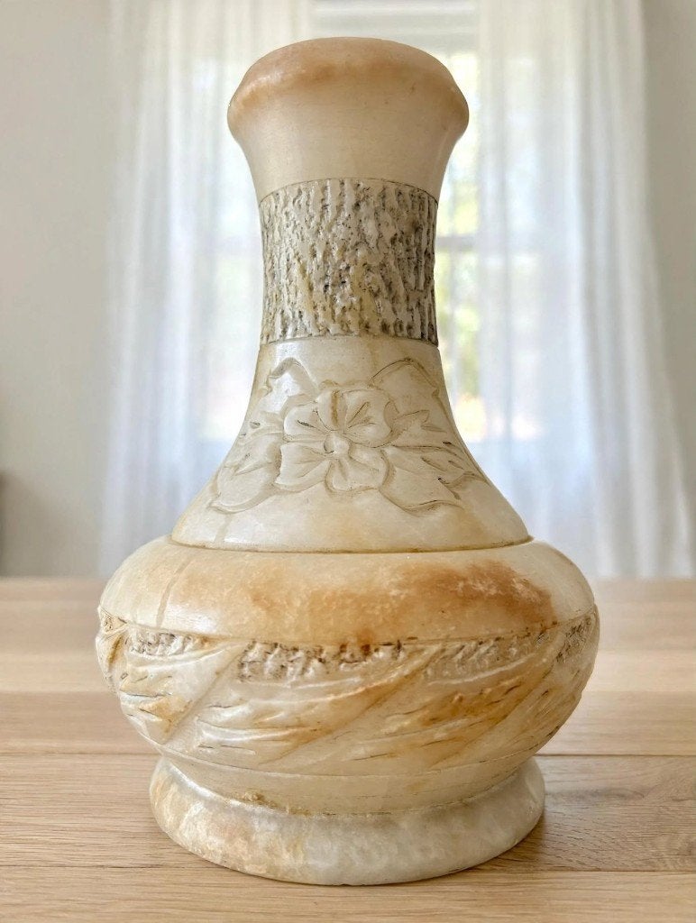 Vintage albasten vaas - 22 cm, Ophalen of Verzenden