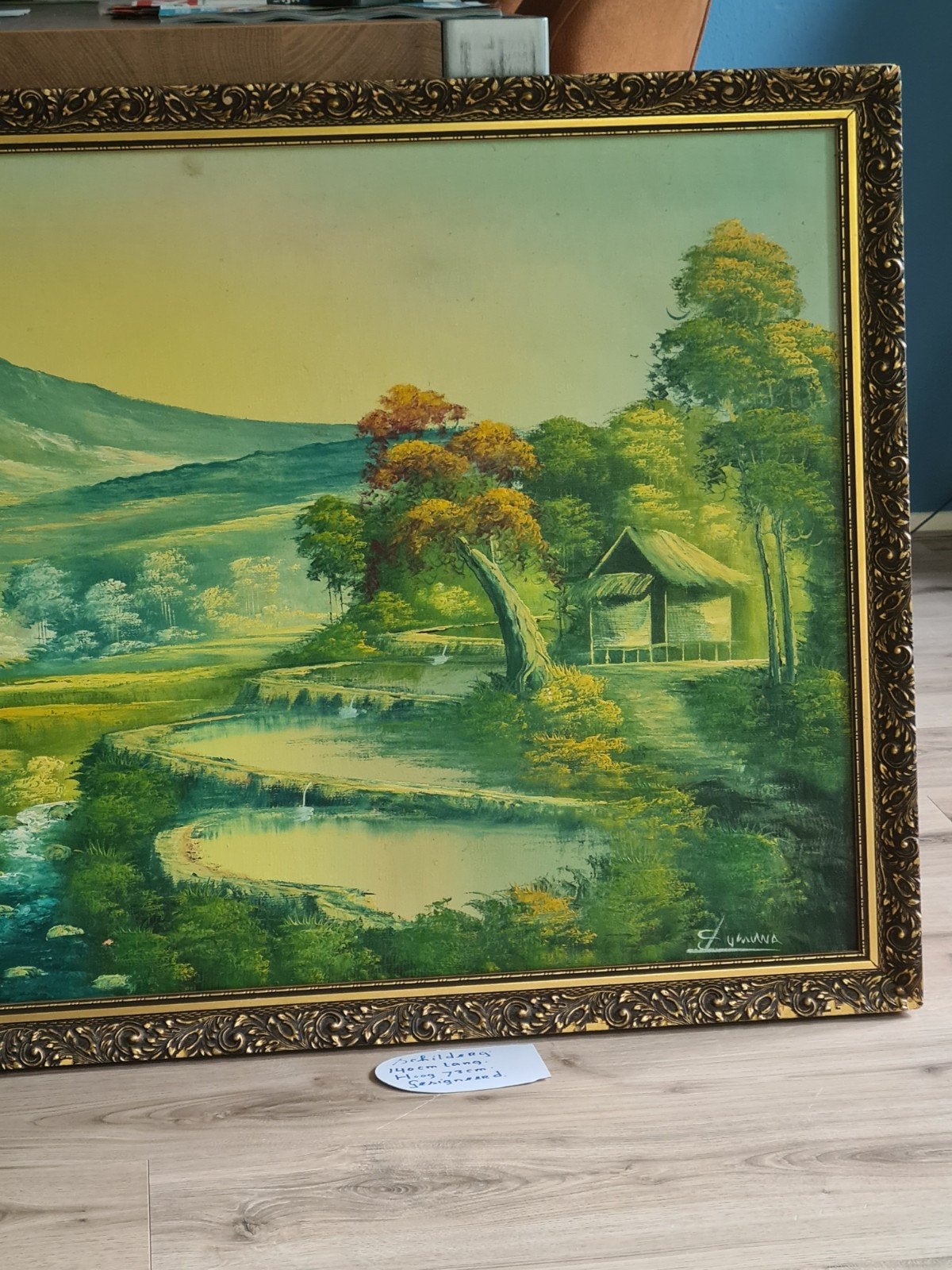 Schilderij Java,gesigneerd berglandschap en waterpartijen, Antiek en Kunst, Ophalen, Doek, Landschap, Olieverf