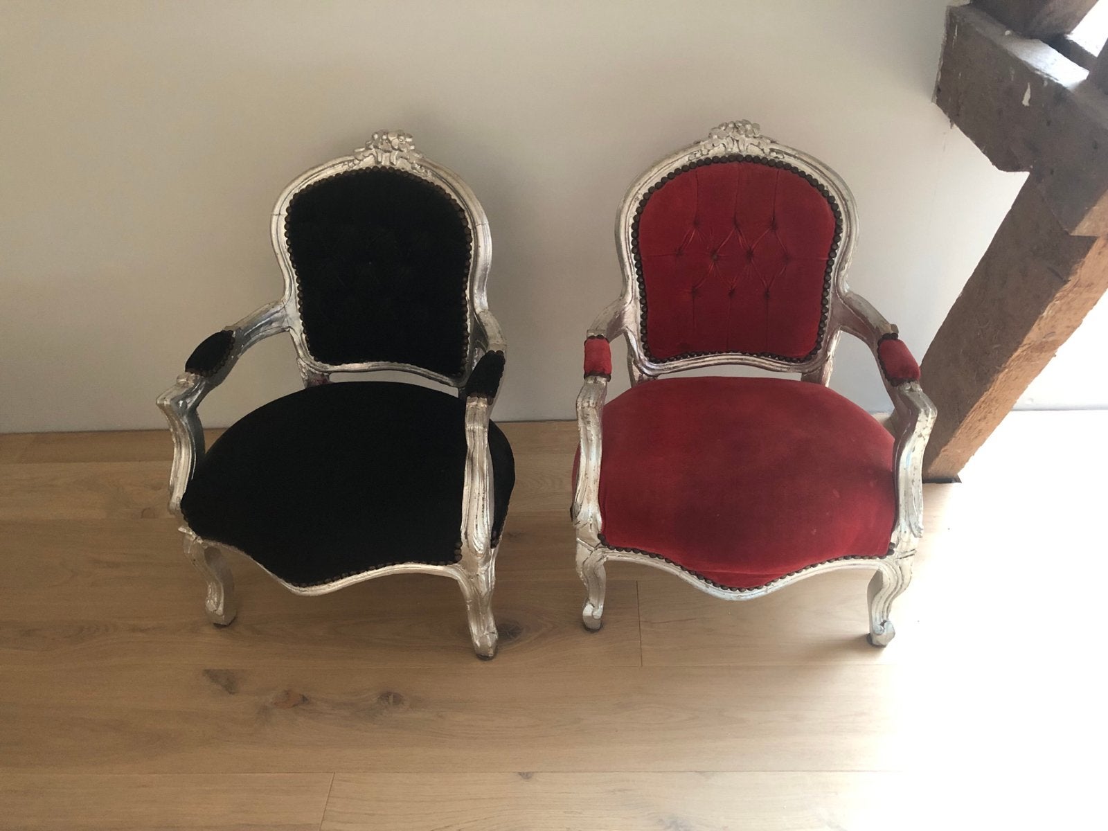 Set van 2 Barok kinderstoelen - Zwart en Rood, Antiek en Kunst, Antiek | Meubels | Stoelen en Banken, Ophalen