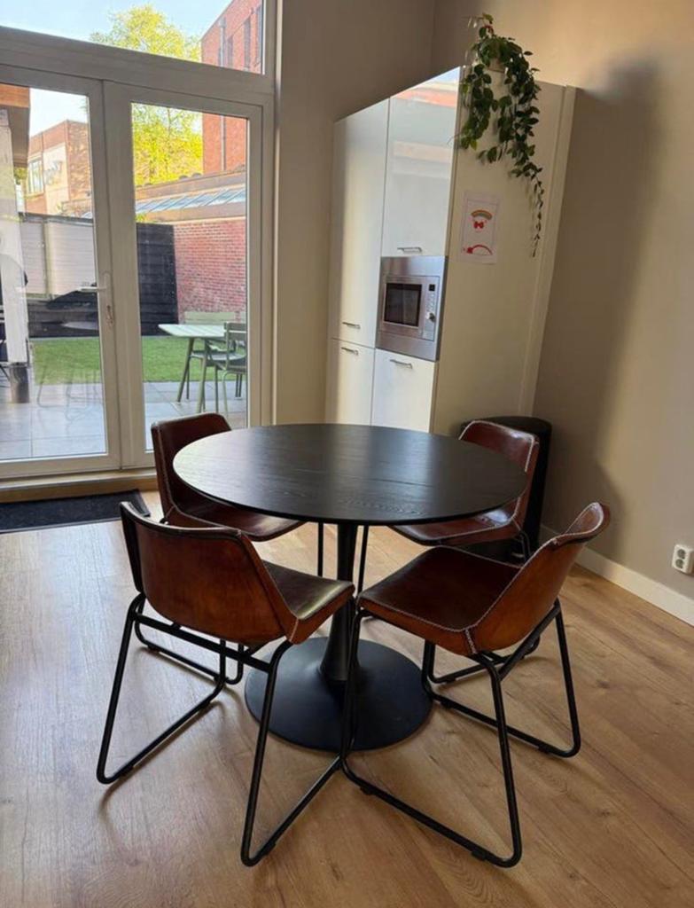 4x Leren eetkamerstoelen, Huis en Inrichting, Ophalen, Gebruikt, 50 tot 100 cm, Vierkant
