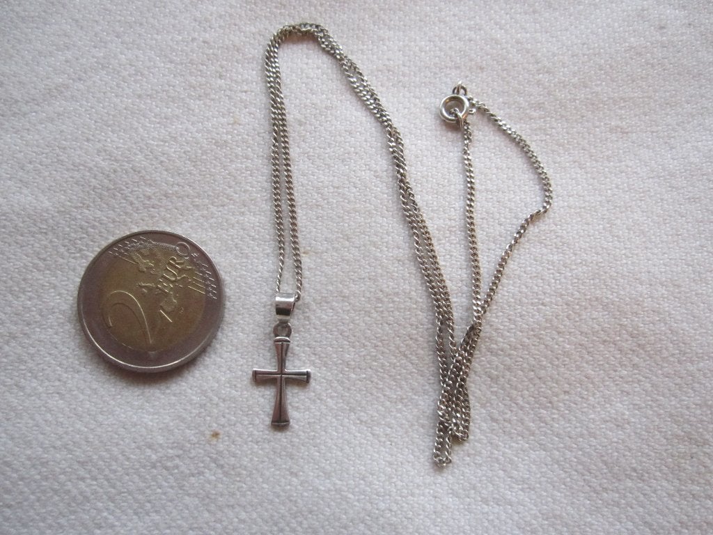 29.Schitterend oud kettinkje + kruisje,  zilver 835+zwaardje, Ophalen, Overige materialen, Ketting