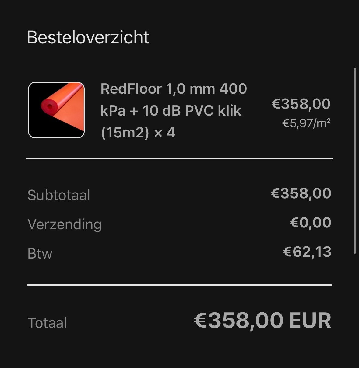 Ondervloer RedFloor 1,0 mm 400 kPa + 10 dB PVC klik (60m2), Ophalen, Overige typen, Nieuw, 10 m² of meer