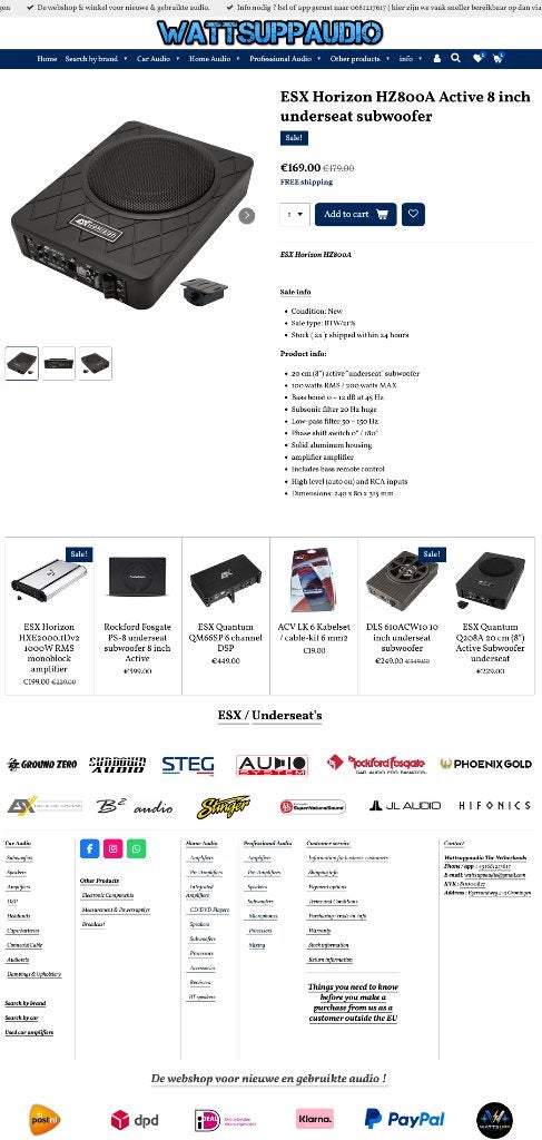 ESX Horizon HZ800A Active 8 inch underseat subwoofer, Audio Design, Nieuw, Am Breilingsweg 3, 76709 Kronau, Duitsland, Ophalen of Verzenden