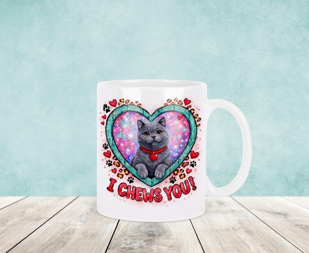 I Chews You Brits Korthaar Mok - Valentijnsdag, Huis en Inrichting, Verzenden, Keramiek, Nieuw, Overige stijlen