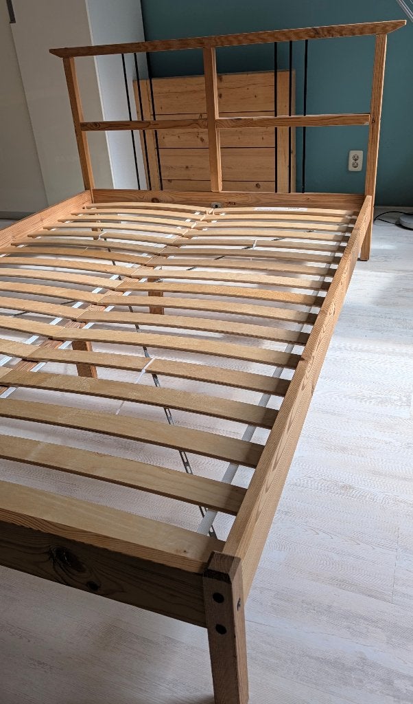 Houten bedframe compact tweepersoonsbed 140x200, Ophalen, Gebruikt, Bruin, Tweepersoons