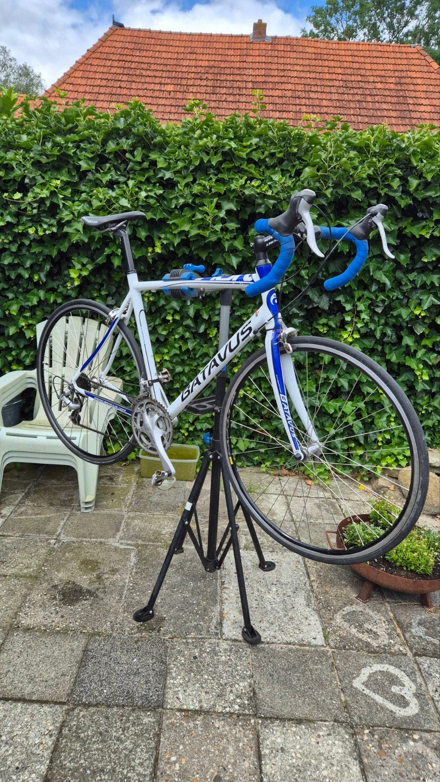 Batavus racefiets, wit/blauw, Shimano derailleur, Fietsen en Brommers, Fietsen | Racefietsen, 28 inch, Gebruikt, Velgrem, Batavus