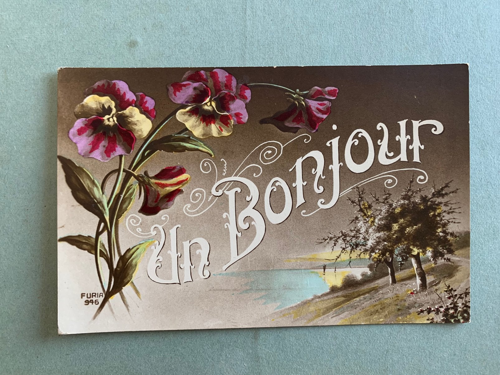 Un bonjour - viooltjes, Ophalen of Verzenden, Voor 1920, Ongelopen, Natuur