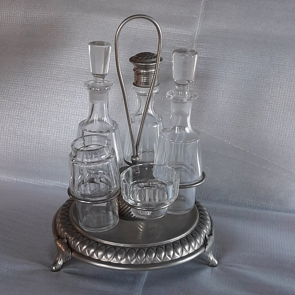 Vintage tafelstel olie, azijn, mosterd, peper en zout, Ophalen