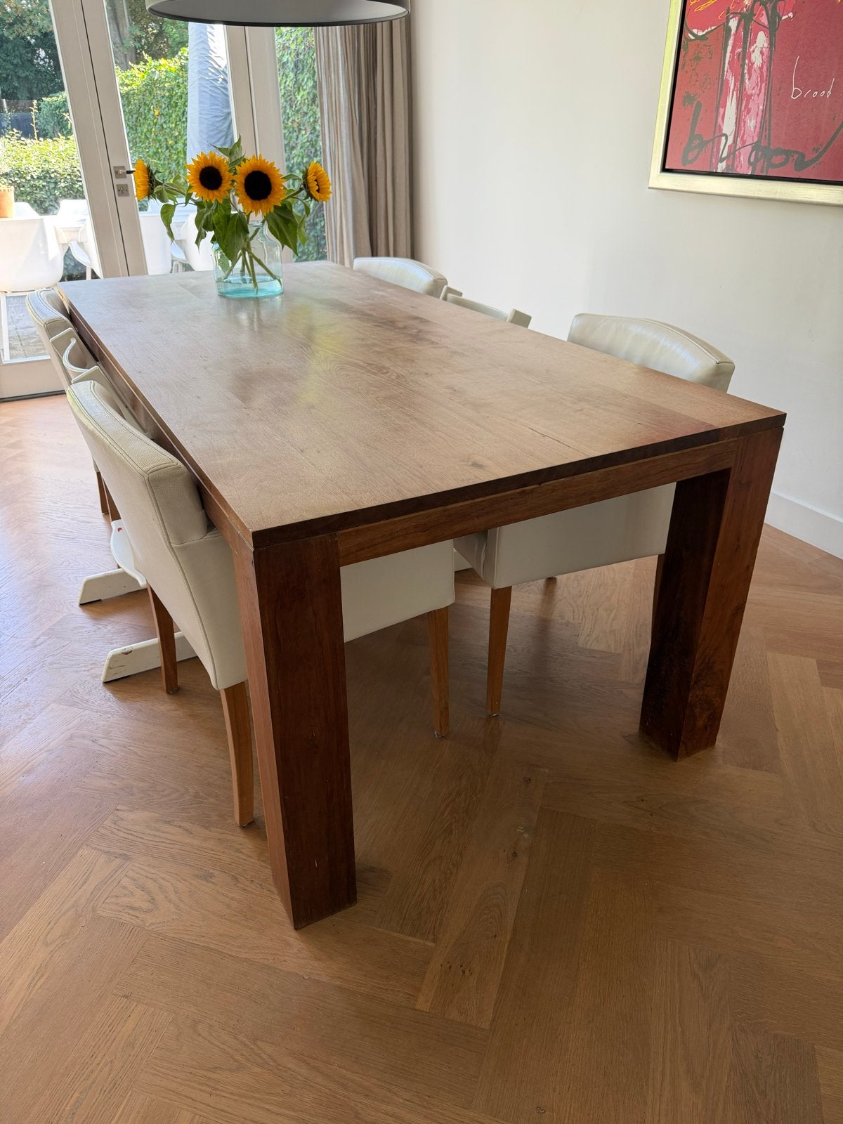 Ruime 8-persoons eettafel van notenhout (220x100x78 cm), Ophalen, Gebruikt, 100 tot 150 cm, 200 cm of meer